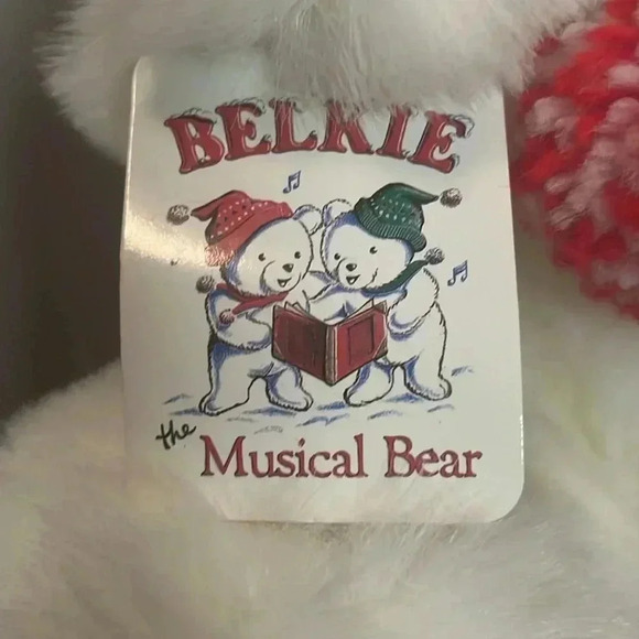 Belkie  Musical Christmas Bear With Green And White ,Red Toboggan And Scarf - Picture 6 of 7